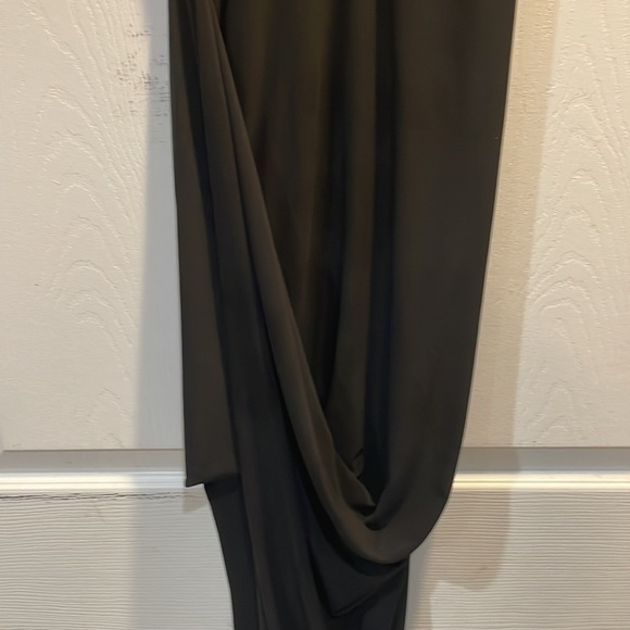 Okakie Black Jersey Knit Draped Asymetrical Deep V-Neck Dress S - Picture 4 of 8